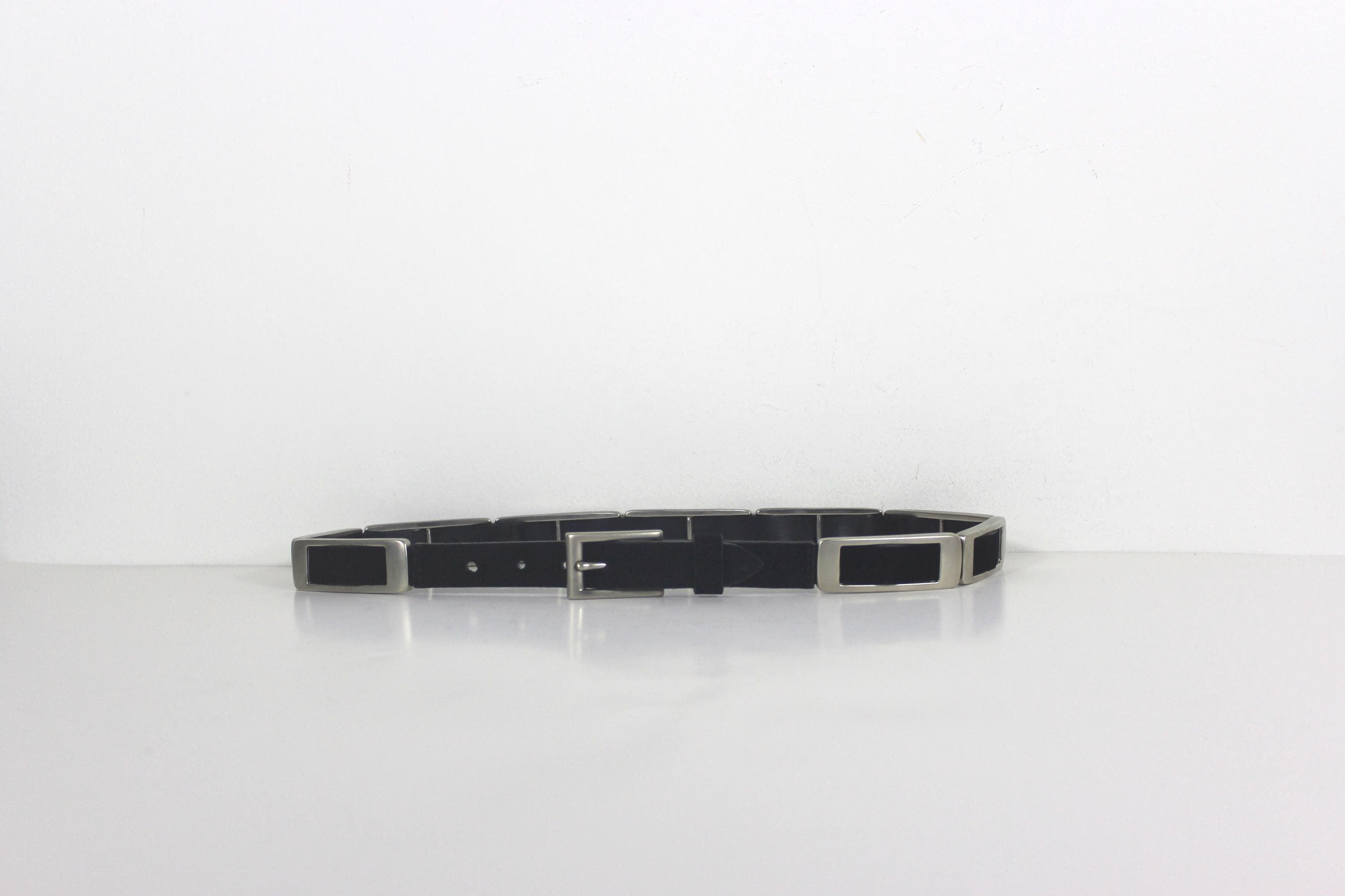 Vintage Nanni Italy 32 Belt Black Leather Silver Brass Metal Mesh Link Rocker Belt Nanni Milano Black size 90 cm in Metal - 58429059 main image 2