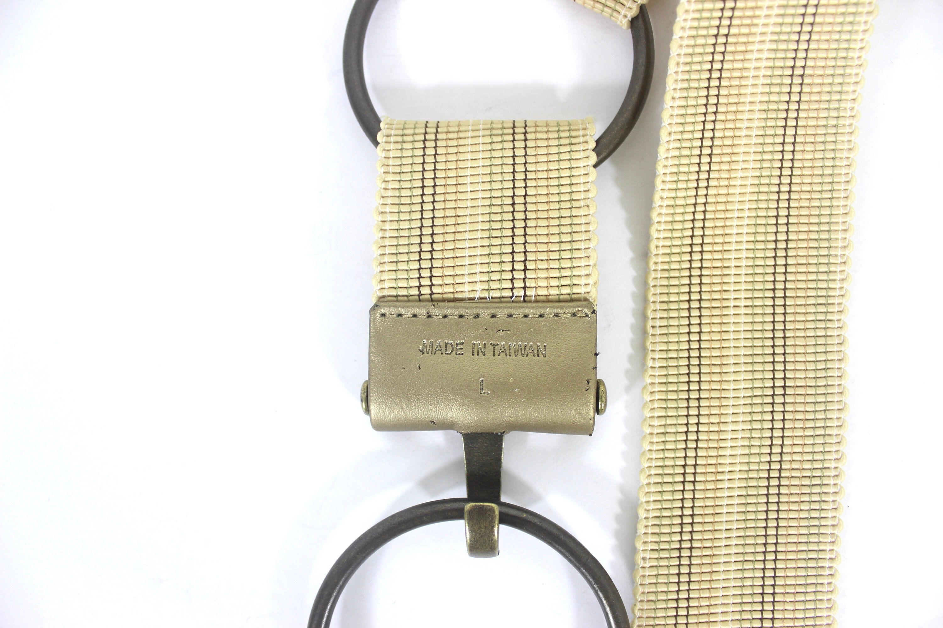 Vintage Cream Summer Stretch Belt With 3 Brass Rings  display picture 1