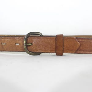 29.5”-34” Vintage Narrow Tan Leather Belt with Brass Buckle Unisex