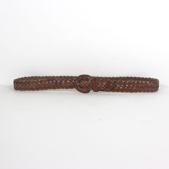 Up to 37” Turkish Cognac Brown Woven Braided Leather Belt  display picture 2