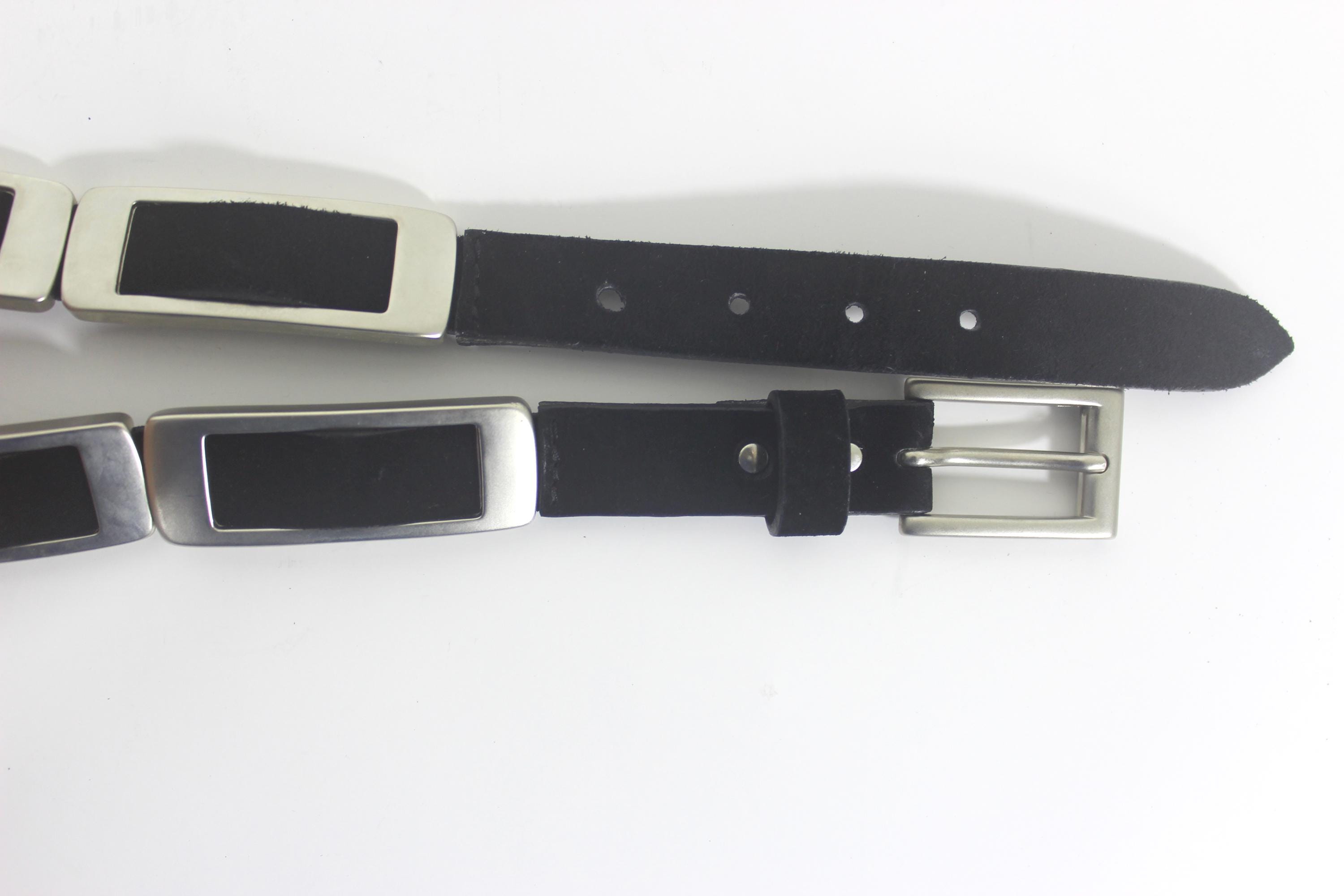 27”-30” NANNI Italian Silver Metal and Black Suede Leather 