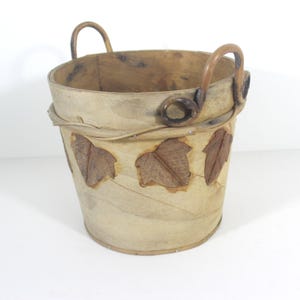 Vintage Bark and Leaf Basket Fall Autumn Decor Wood Pail Planter with Handles