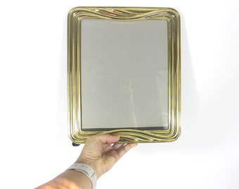 Large 1980’s Rectangular Brass Picture Frame 8 x 10” with Black Velvet Back, Table Top or Wall photograph Frame, Easel Back Hook