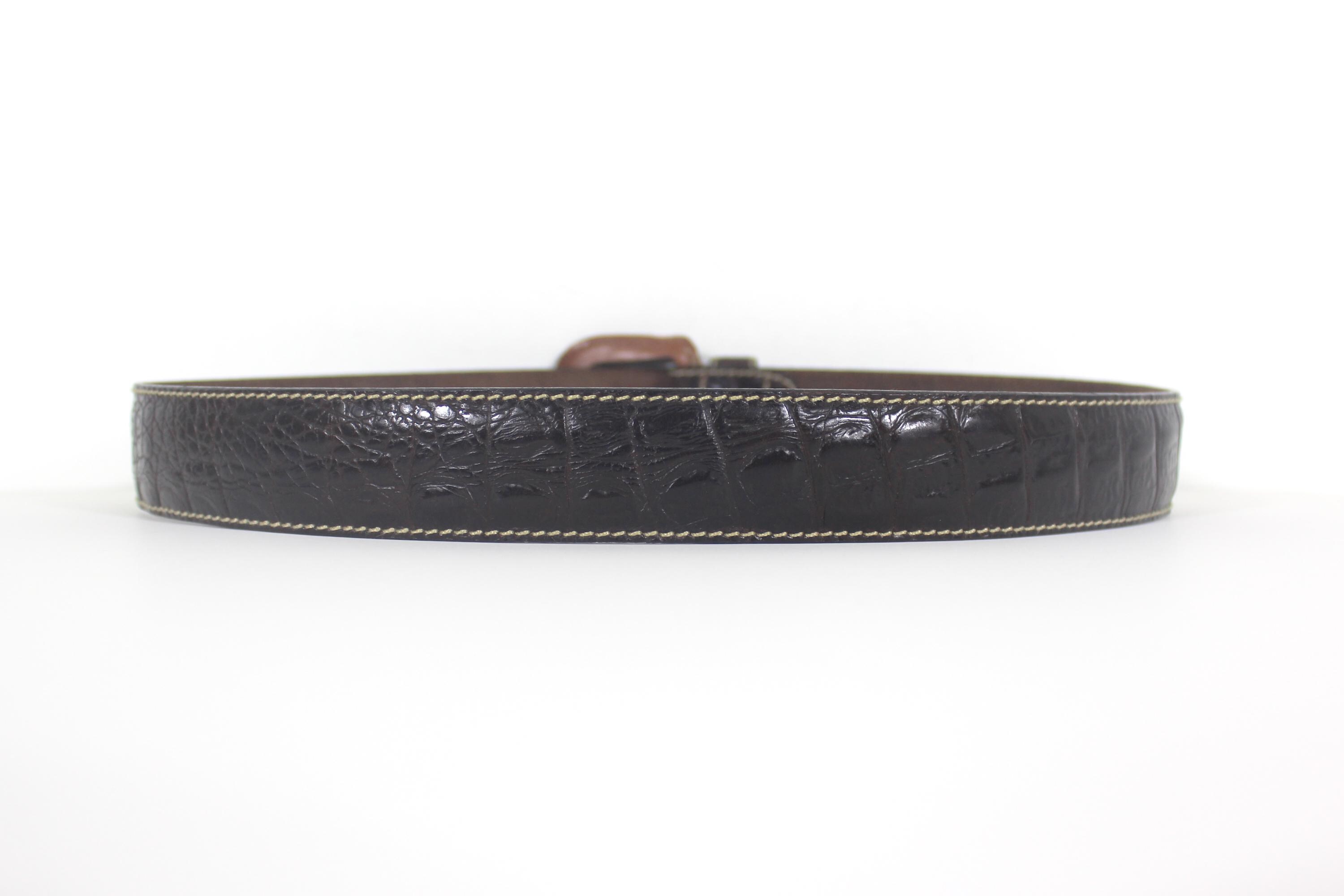 Vintage Embossed Italian Croco Brown Leather Belt size M Chance 35mm Mock Mini-African Alligator Embossed Italian  main image 4