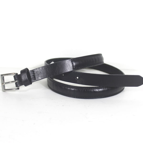 Ceinture fine DANIER en cuir noir de 31 à 35 pouces avec boucle argentée fine fine unisexe