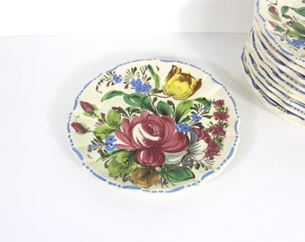 1930’s 8” Italian Renaissance Revival Nove Rose Hand Painted 8” lunch Plate Side Plate, Small Made in Italy Nova Rose Floral Faïence Ceramic
