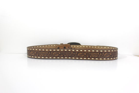 34”-41” Leather Fish Belt Tooled Leather, Tan Wes… - image 7