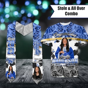 Custom Graduation Stole and Matching 3D T-Shirt, Class of 2023, Roses Inspired Design