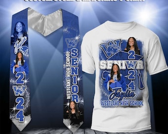 Custom Hair Sylist Graduation Stole and Matching T-Shirt 3D Graduation T-Shirts, Class of 2024, Congratulations