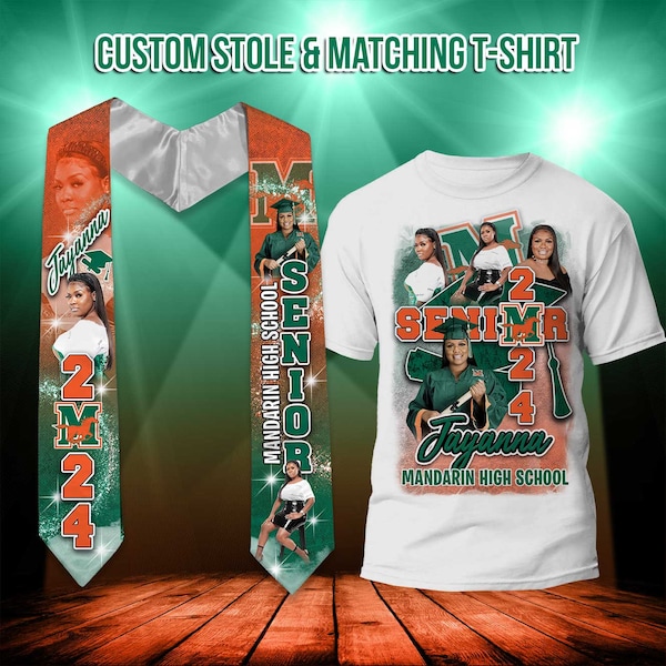 Custom Graduation Stole and Matching T-Shirt, Class 0f 2024 Stole, Senior 2024