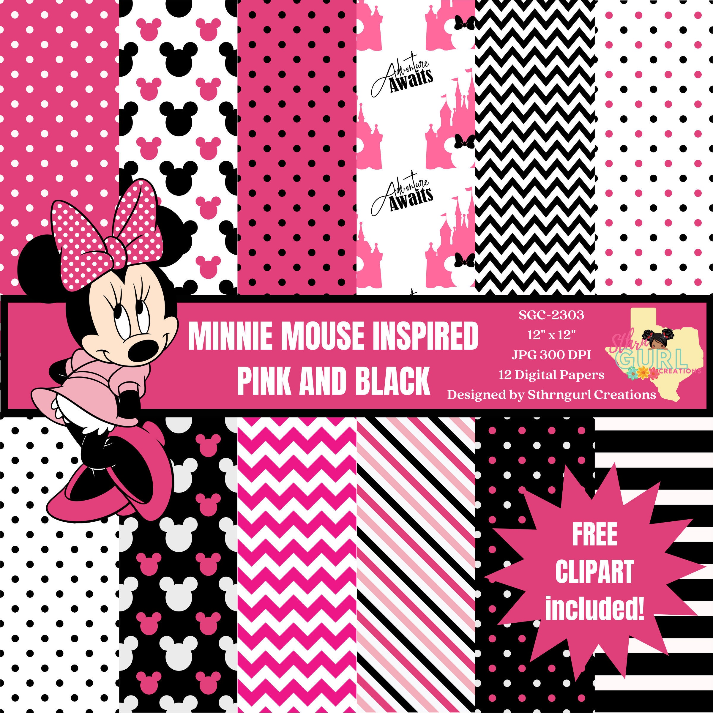 Minnie Mouse Pink Digital Paper FREE Clip Art Scrapbook - Etsy