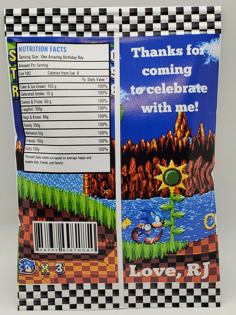 Sonic The Hedgehog Treat Bag Chip Bag Custom Party Favor Etsy