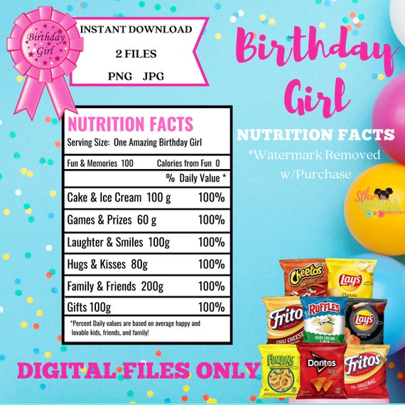 Birthday Girl Nutrition Facts Label Custom Label Instant - Etsy Nederland