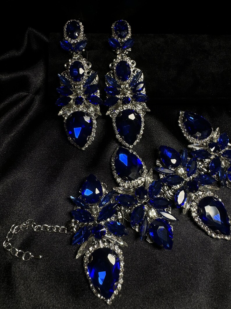 Bikini Competition Blue Rhinestone Jewelry Set / Fitness Competition