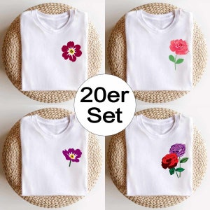 20x Bügelbilder im Bundle: Blumen - Rosen - Tulpen - Sonnenblumen - Blumenstrauß zum aufbügeln für Textilien (inkl. Bügelfolie & Anleitung)
