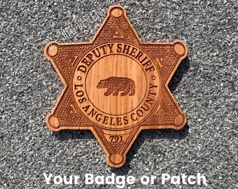 Los Angeles County Wooden Police Badge // CuStom Sheriffs Badge // Sheriff Deputy Retirement // Sheriff Deputy Gift