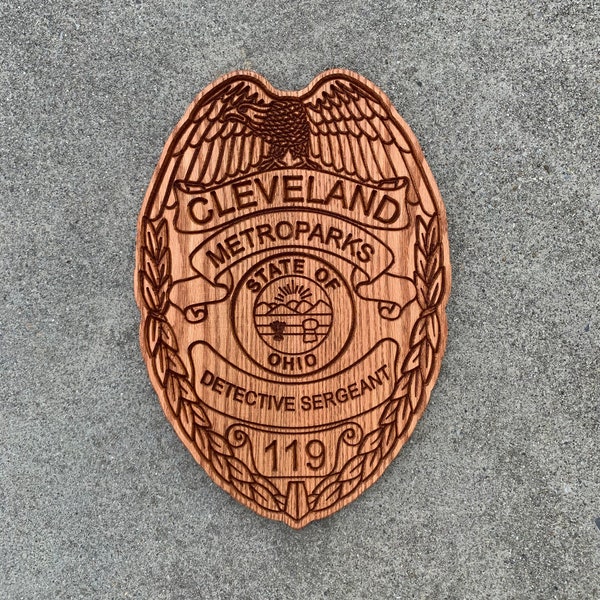 Cleveland Metropark Personalized Wooden Detective Badge // Custom Police Badge // Police Officer Retirement // Police Officer Gift