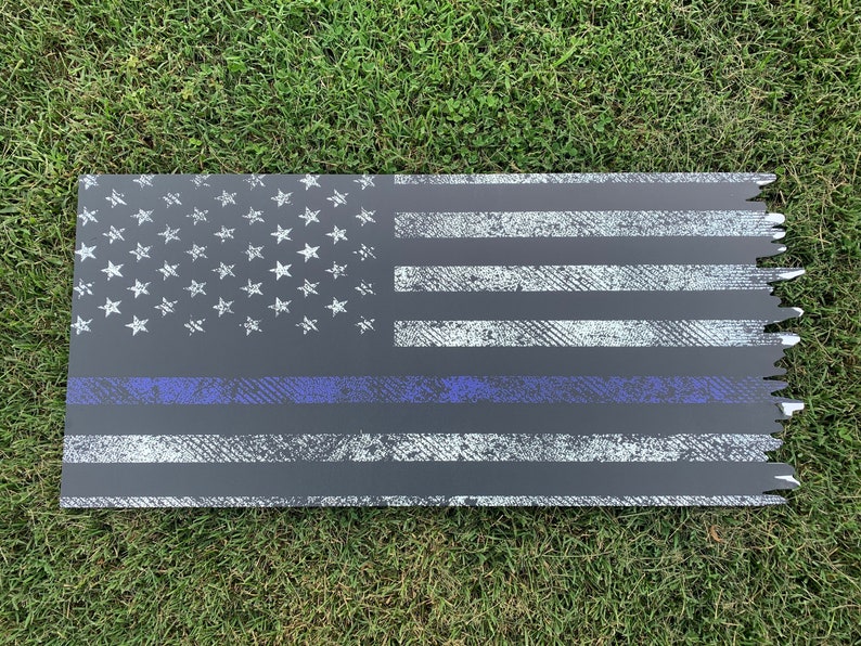 Thin Blue Line Distressed Looking Printed Flag Etsy