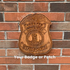 Virginia State Police Badge or Virginia State Police Patch // Police Retirement // Police Gift // Wooden Badge Carving