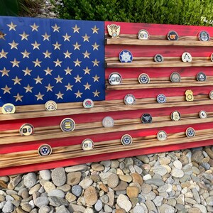 Challenge Coin Display Rack Holder - Rustic American Flag 37&quot; x 19.5&quot;