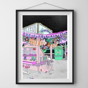 Pastell Goth Freakshow 10 x 8 Zoll Druck. Retro Kirmes Poster Print, gruselige, gothic Wandkunst, nostalgische Wanddeko