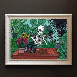 Floral gothic skeleton - A4 Botanical Art Print, Cottagecore Decor, Dark Academia, Goblincore