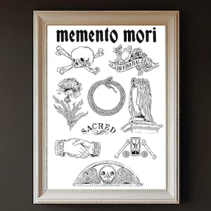 Lámina inspirada en el tatuaje Memento Mori - Impresión artística gótica A4
