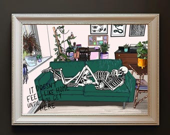 Romantic skeletons A4 art print - gothic engagement & anniversary gifts