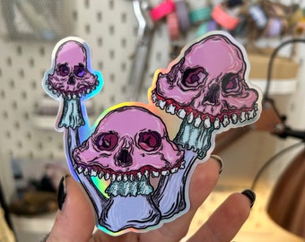 Psychedelic Botanical + Vibrant Mushroom Sticker, Fantasy Nature Illustration, Pastel Goth Monster