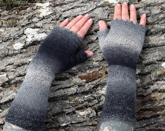 Arm warmers FOG CROW, hand knitted, hand warmers, fingerless gloves