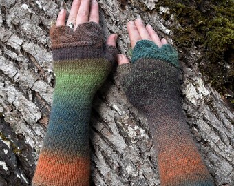 Arm warmers AUTUMN FOREST, hand knitted, pagan, nature, witch accessories