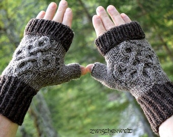 Vingerloze handschoenen VIKING KNOTS, handgebreid, Scandinavisch, symbool