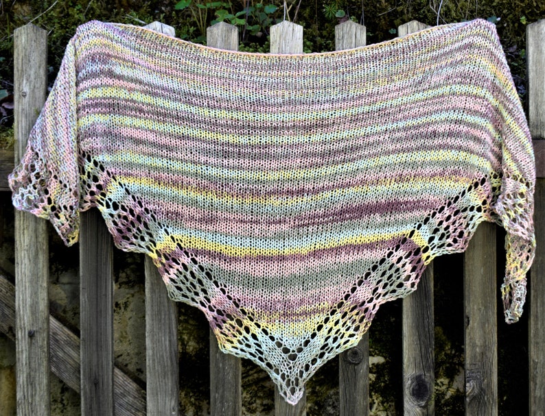 Schaltuch, Dreieckstuch, Halsschmeichler, handgestrickt, vegan, bunte Tücher Primel