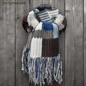 einzigartiger Schal MOSAIK, Patchworkstil, Boho Hippie Chic, Unikat, handgestrickt