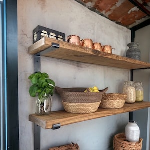 Wooden shelf industrial wall metal support