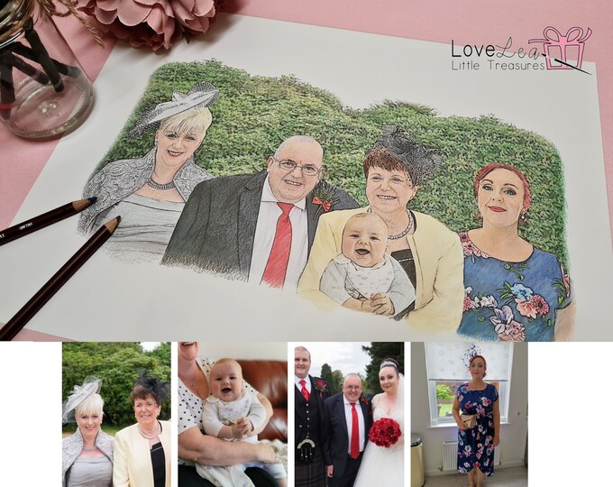 Sketch portrait For her Family Portrait Pencil Drawing Portrait from photo Portrait Sketch Family drawing Personalised print colour