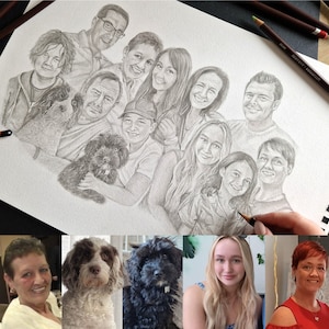 Family Portrait, Portrait Sketch, Pencil Drawing, Family Sketch, Hand drawing pencil portrait, Family drawing, Collage, drawing from photo