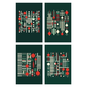 Postales navideñas de arte abstracto - Juego de tarjetas navideñas modernistas - Tarjetas festivas únicas - Tarjetas de felicitación de temporada - Paquete de 4"