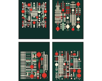 Postales navideñas de arte abstracto - Juego de tarjetas navideñas modernistas - Tarjetas festivas únicas - Tarjetas de felicitación de temporada - Paquete de 4&quot;
