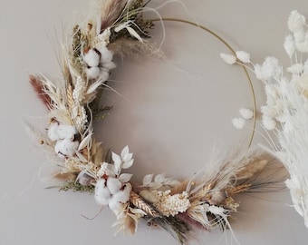 Couronne de fleurs séchées-blanc & naturel-Fleur de Coton