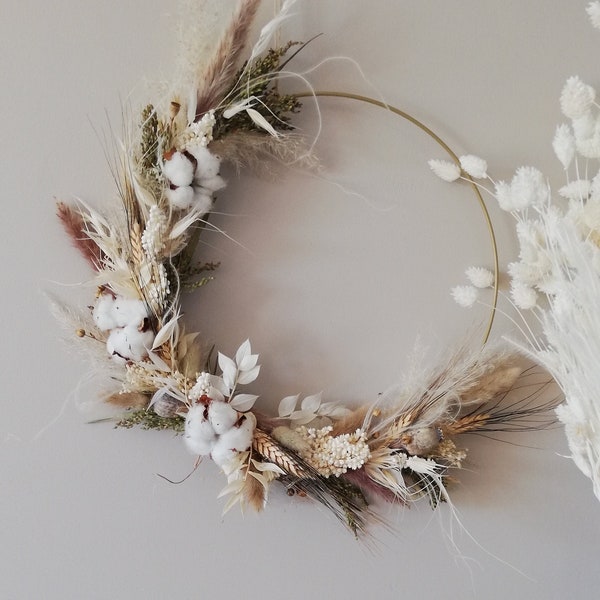 Couronne de fleurs séchées-blanc & naturel-Fleur de Coton