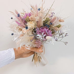 Bouquet of dried flowers country style wedding- Bride- boho white- parma - Lilac- mauve-