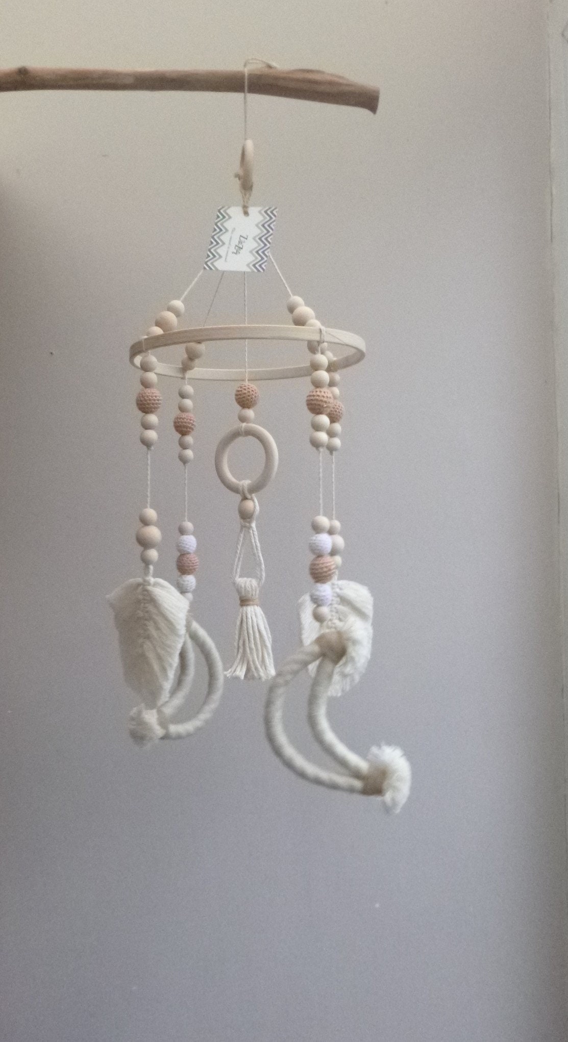 Mobile Bébé Macramé Plumes et Lunes/Pièce Déco Pour Chambre d'enfant