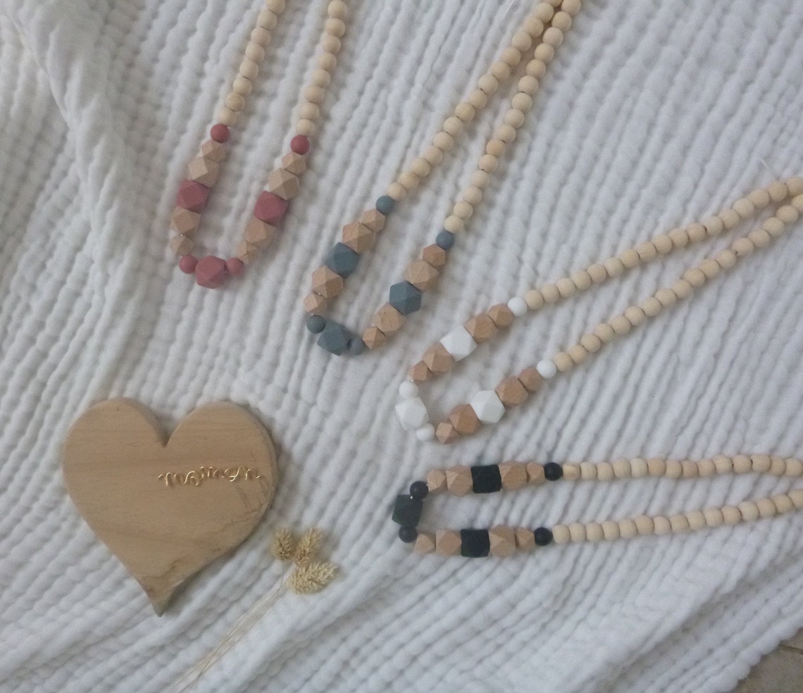Natürliche hölzerne Halskette und Lebensmittel Silikon/ | Etsy