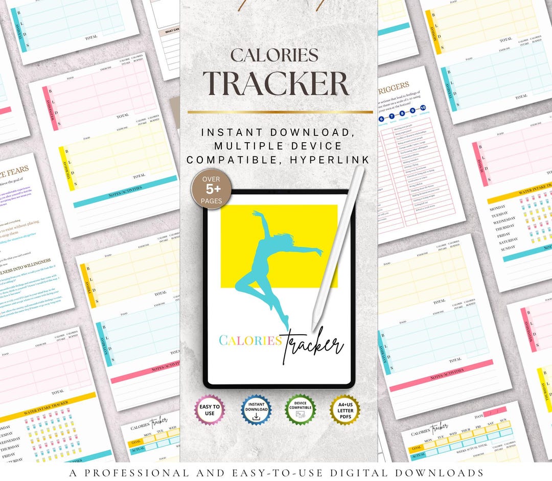Daily Calorie Tracker Printable, Fitness Planner, Weight Loss Diet Log ...