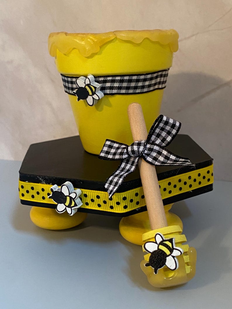 Rustic Wood Riser With Honey Pot & Dipper: Farmhouse Bee Decor - Etsy