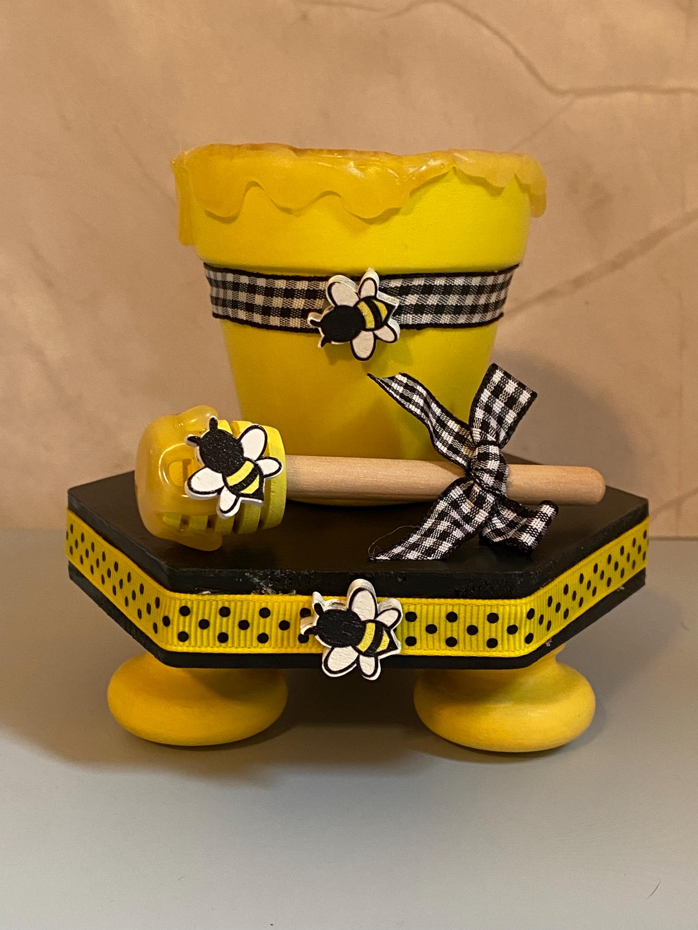 Rustic Wood Riser With Honey Pot & Dipper: Farmhouse Bee Decor - Etsy