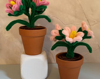 Mini Terracotta Pot with Pipe Cleaner Flowers - Handmade Desk Decor