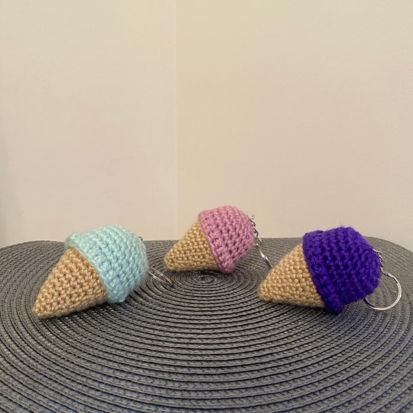 Handmade Mini Crochet Ice Cream Cone Keychain - Cute Summer Accessory