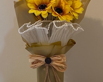 Sunflower Bouquet, Handmade Yellow Flower Arrangement, Forever Flowers Gift, Rustic Farmhouse Decor, Mother’s Day Gift, Teacher Gift